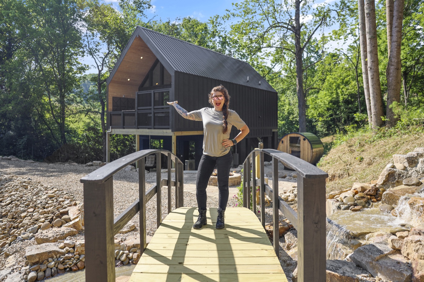Carly Bowlen presenting one of her completed mountain homes